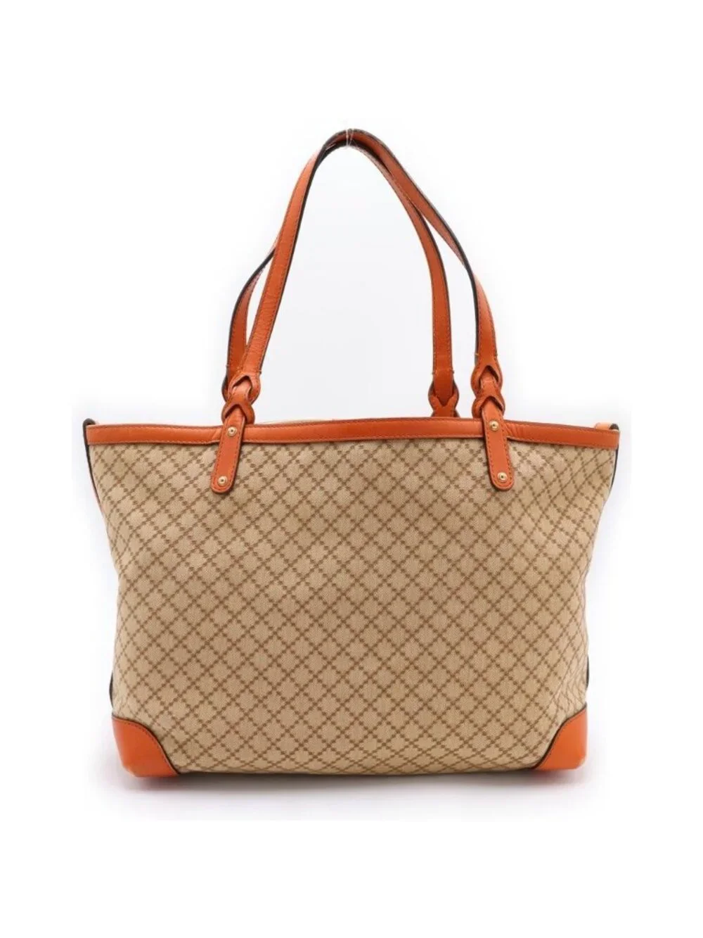 Gucci Diamante Leather Handle Canvas Tote Beige